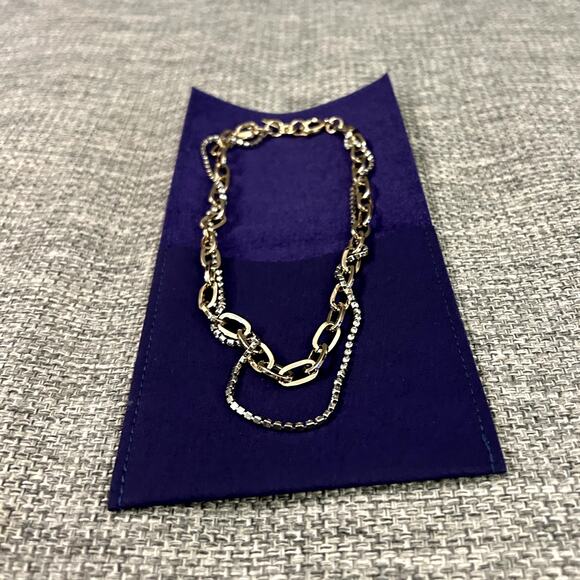 EUC Justine Clenquet Kirsten Necklace Two-Tone Layered Chain Crystal Gold Silver - Picture 9 of 16